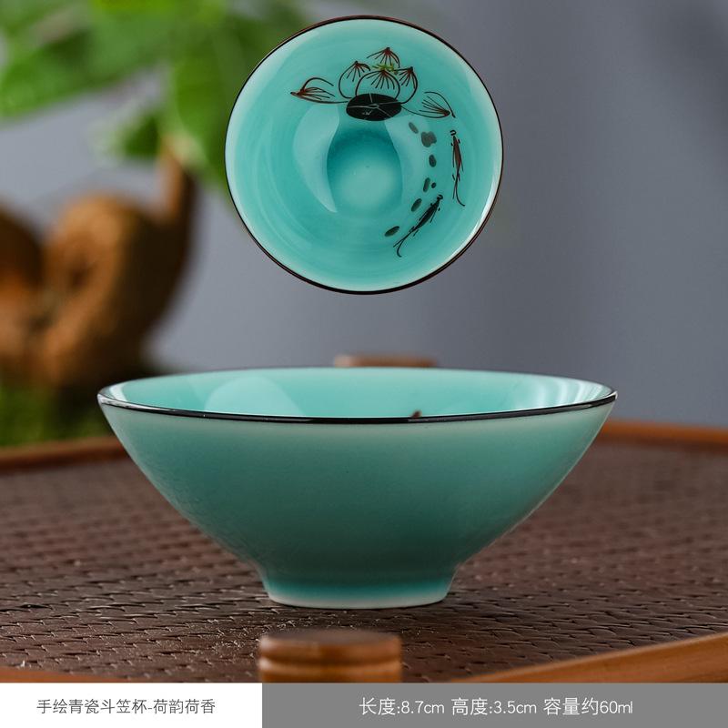 Seladon çay fincanı seramik el boyaması usta tek fincan çay fincanı ev kung fu çay kasesi retro şapka fincan