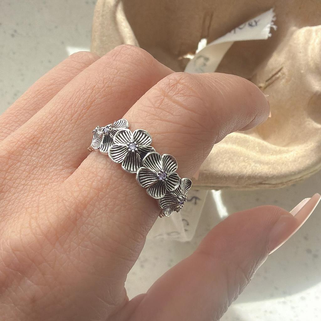 925 Sterling Silver Rings for Women Couple Minimalist Handmade Simple Retro Flower Zircon Ring Fine Jewelry Gift Prevent Allergy