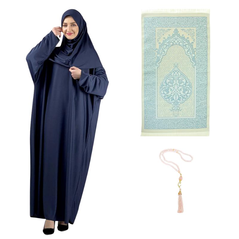 Women Prayer Dress With Hijab Rug Tasbih Muslim Set Islamic Clothes Abaya Jilbab Dubai Kaftan For Eid Ramadan