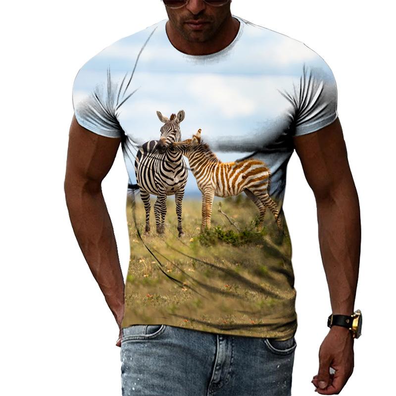 Summer Fashion Casual Men's T-shirt with Street Style Round Neck 3D Printed Zebra Pattern T-Shirts Men’s