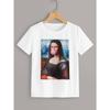 AMSOMO Women's T-Shirt Bubblegum Mona Lisa Graphic Tee T-Shirt for Women (Color _ White, Size _ X-Small)