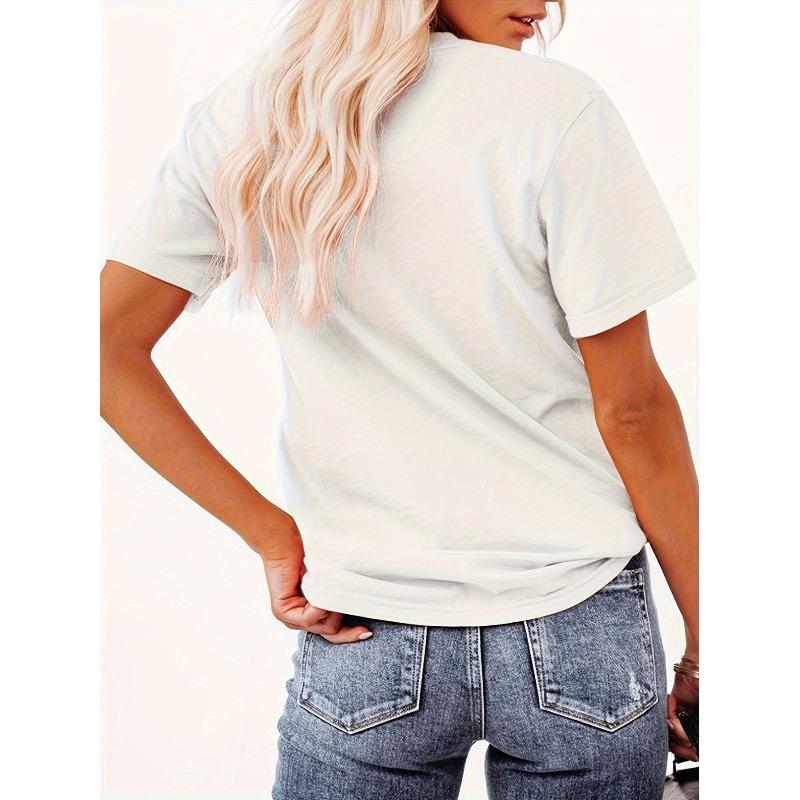 European Size European Size 1pc Women'S Elegant Butterfly Heart Print T-Shirt - Comfortable Polyester Spandex Blend