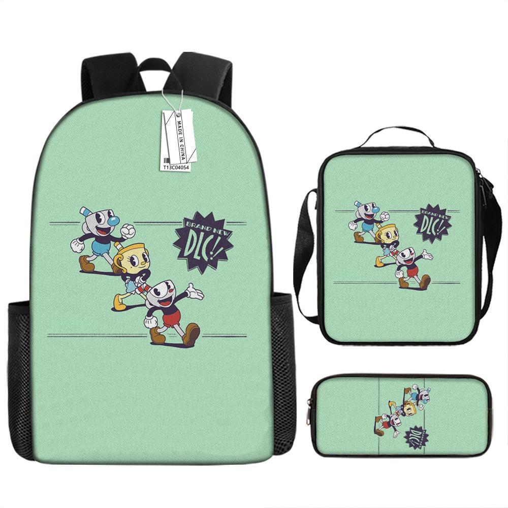Popular New Teacup Head Cuphead Student Schoolbag Boys Backpack Backpack Satchel Bag Pencil Case Waterproof
