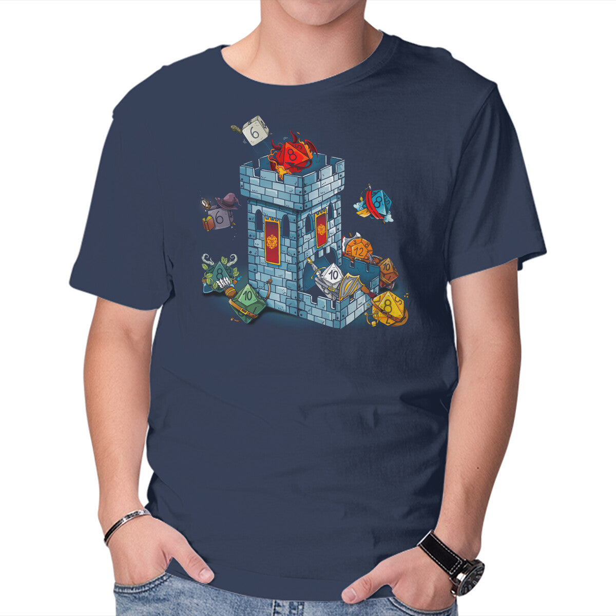 Unisex Crew Neck T-Shirt Dice Tower Graphic Short Sleeve Casual Tee XXL