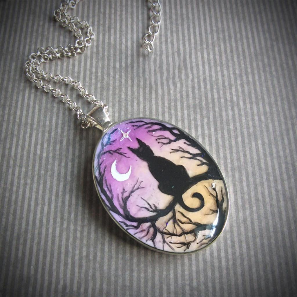 Handcrafted Geometric Cat Resin Jewelry With Leather Cord For Female Fashion
