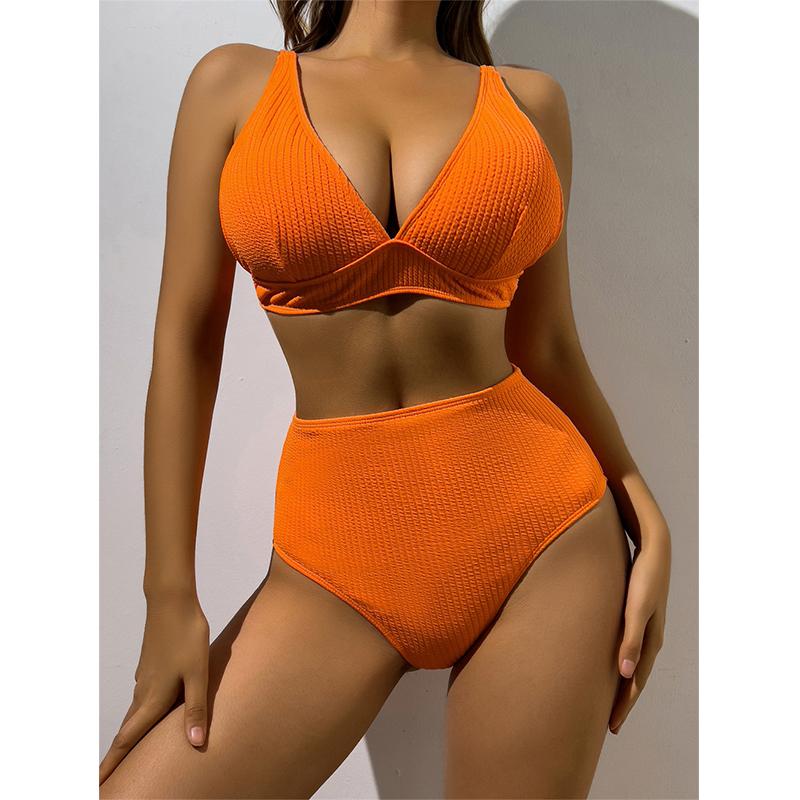 Women Two Piece Bathing Suit High Waist Swimsuit Summer Bikini Set Swimwear Clothes Solid Push Up Swimsuits