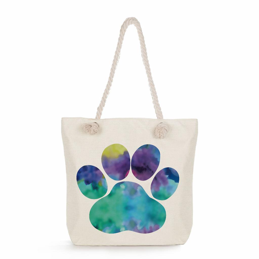 Dog paw print thick rope single-shoulder beach bag 7234 CLE