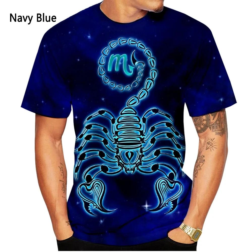Tricou la modă pentru bărbați, vară, lejer, cu mânecă scurtă, tricou cu imprimare 3D Scorpion