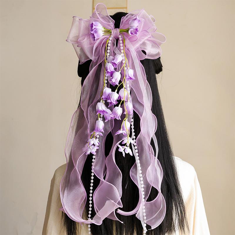 Mesh Bow Hairpin Children's Mori Princess Hair Accessories Hairpin Girls Ribbon Braided Hair Headgear