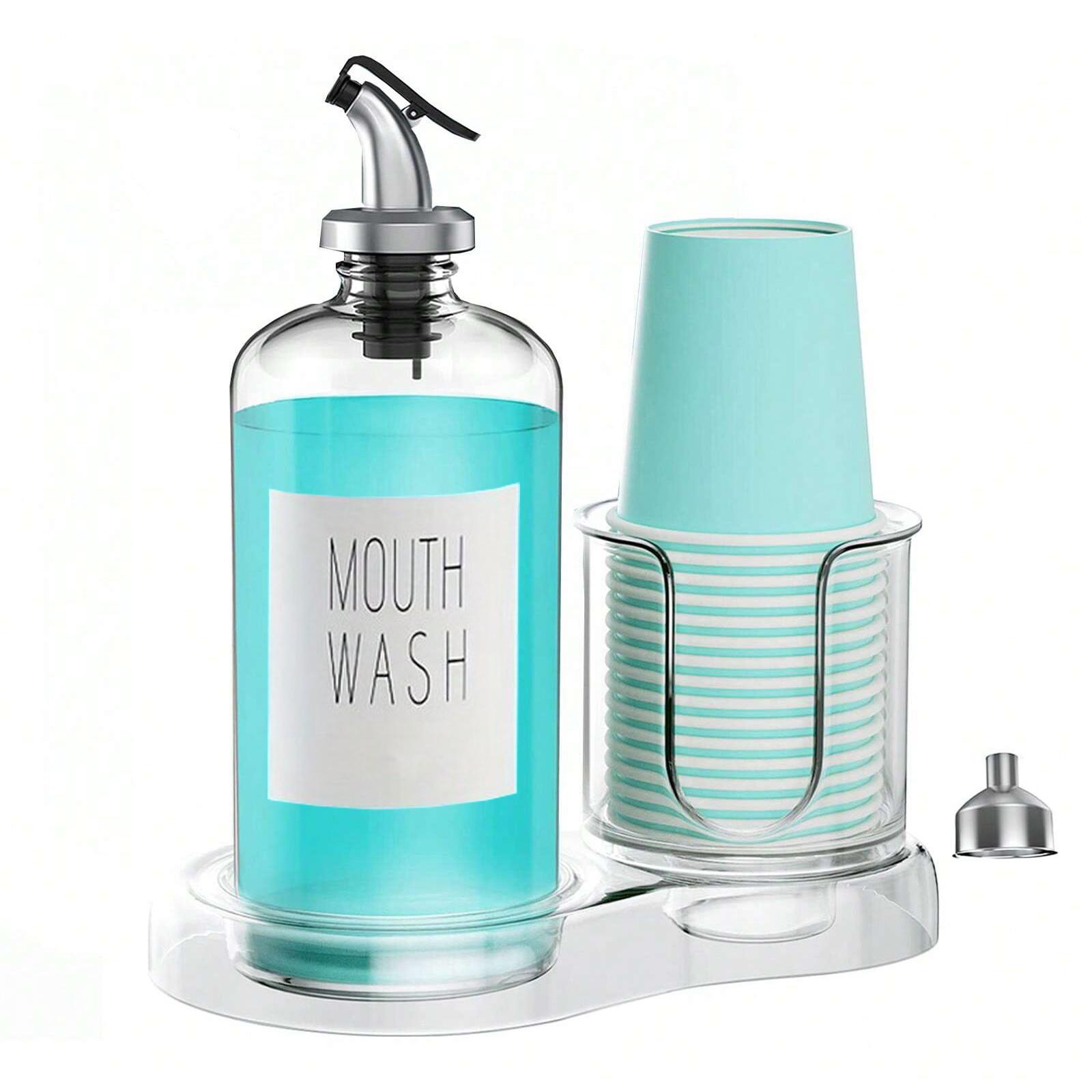 

Диспенсер для ополаскивателя полости рта для ванной комнаты с подстаканником, съемный акриловый контейнер для ополаскивателя полости рта, 16 унций, дозатор для ополаскивателя полости рта