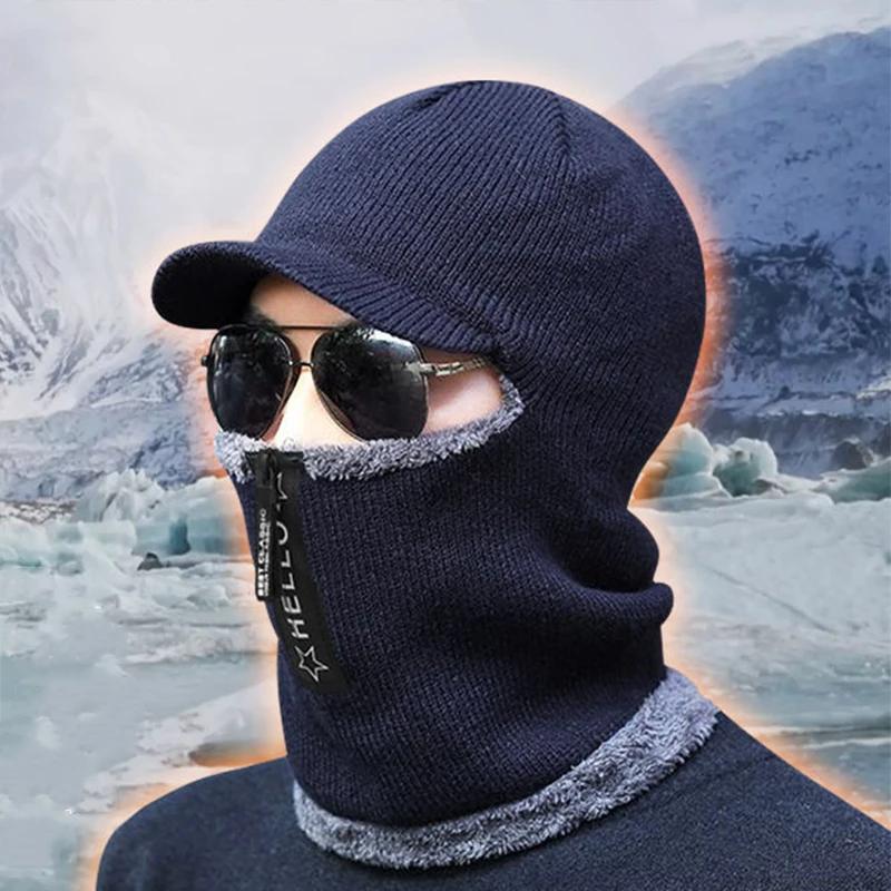 Autumn and Winter Warm Hat Outdoor Ear Wool Protection Hats Warm Thick Bicycle Knitted Capd Scarf Windproof Visors Zipper Cap