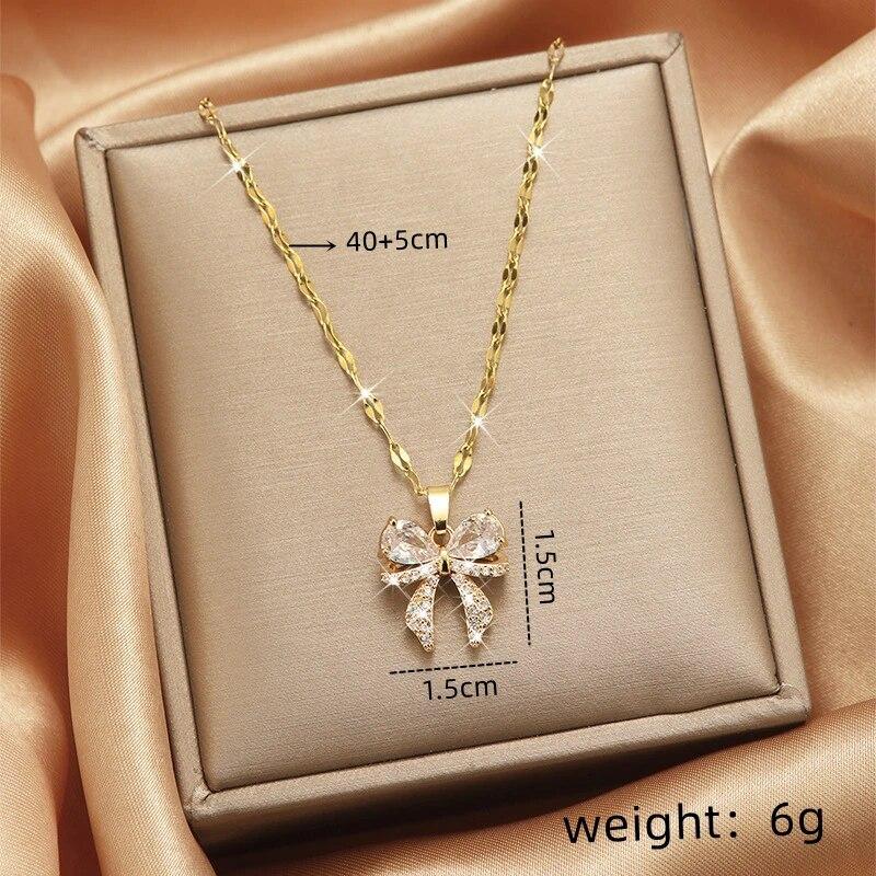1pcs Gold Butterfly Series Copper Encrusted Zircon Pendant Titanium Steel Chain Simple And Elegant Necklace