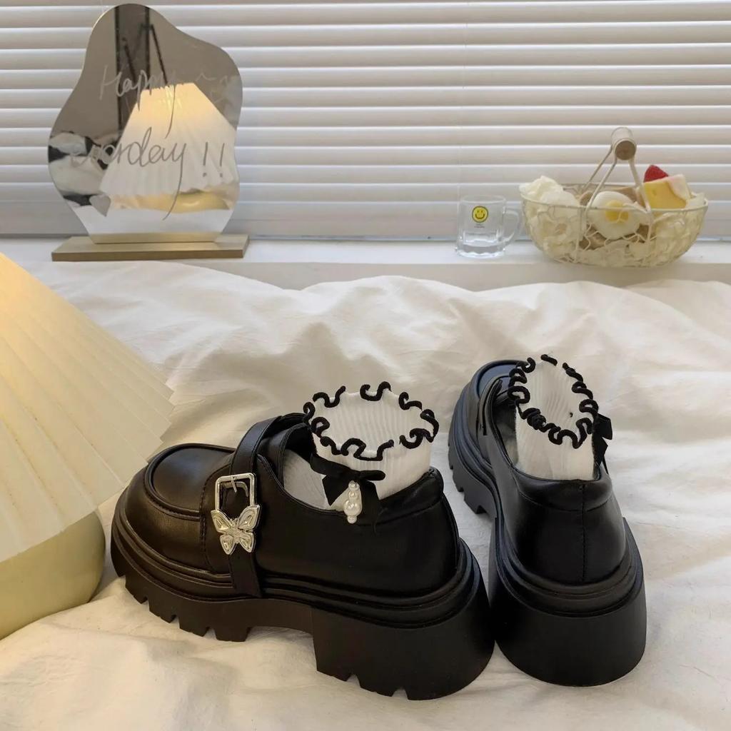 Shoes for Women Japanese Style Lolita Mary Jane Woman PumpsLoafers Platform Gothic Loafers with Bow Medium Heels Round Toe Y2k