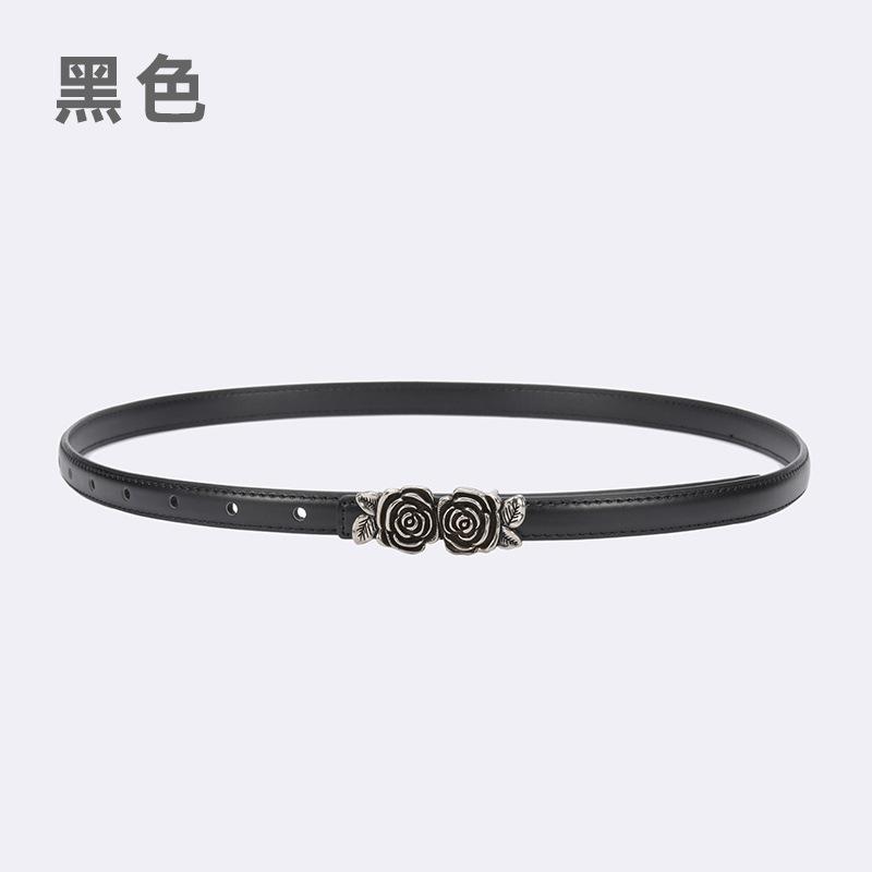 Belt Ladies Suit Jeans Decorative Belt Flower Camellia Button Head Leather Belt