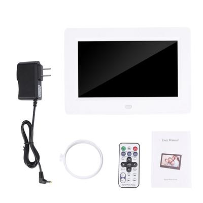 7-Zoll-Bildschirm 1024X600 Digitaler Fotorahmen Uhr Musik-Video-Player mit Fernbedienung   (Weiß)