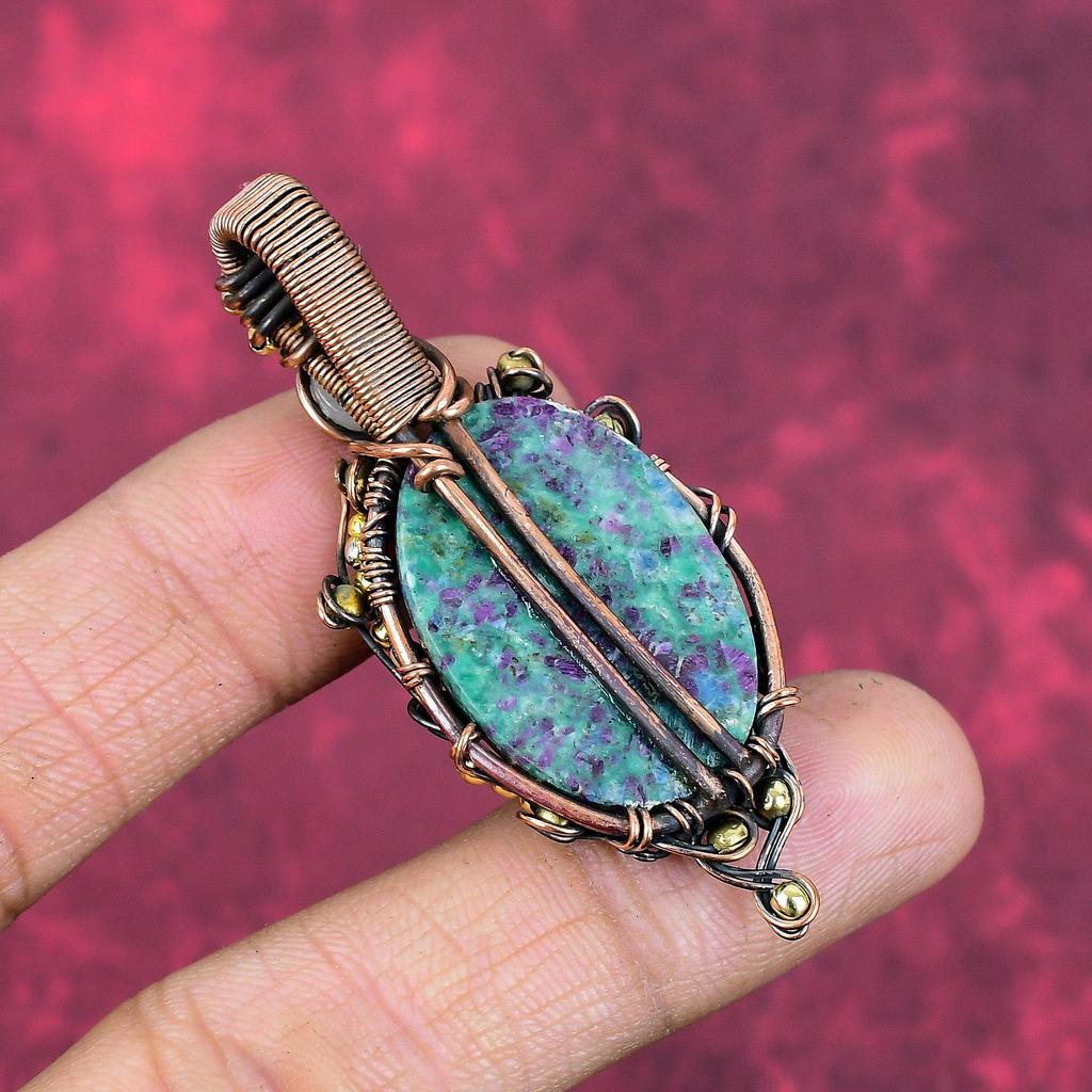 Tree of Life Ruby Fuchsite Pendant Copper Wire Wrapped Pendant Real Gemstone Jewelry Moonstone Pendant Handmade Copper Jewelry Gifts for Him