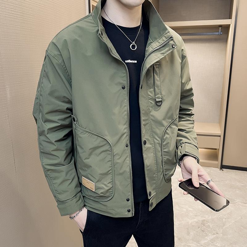 Internet celebrity new men's coat spring and autumn ruffian handsome stand-up collar tooling jacket handsome versatile 2025 sense top