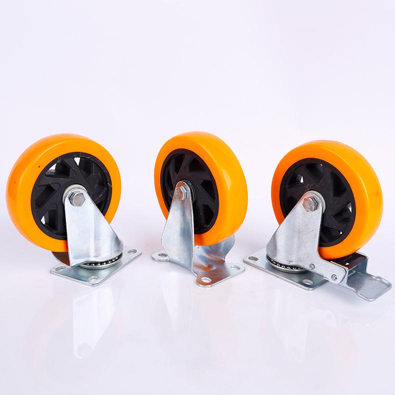 In-Stock Yellow Polyurethane Swivel Casters with Brakes - 3-inch, 4-inch, 5-inch Wear-Resistant Light-Duty Wheels