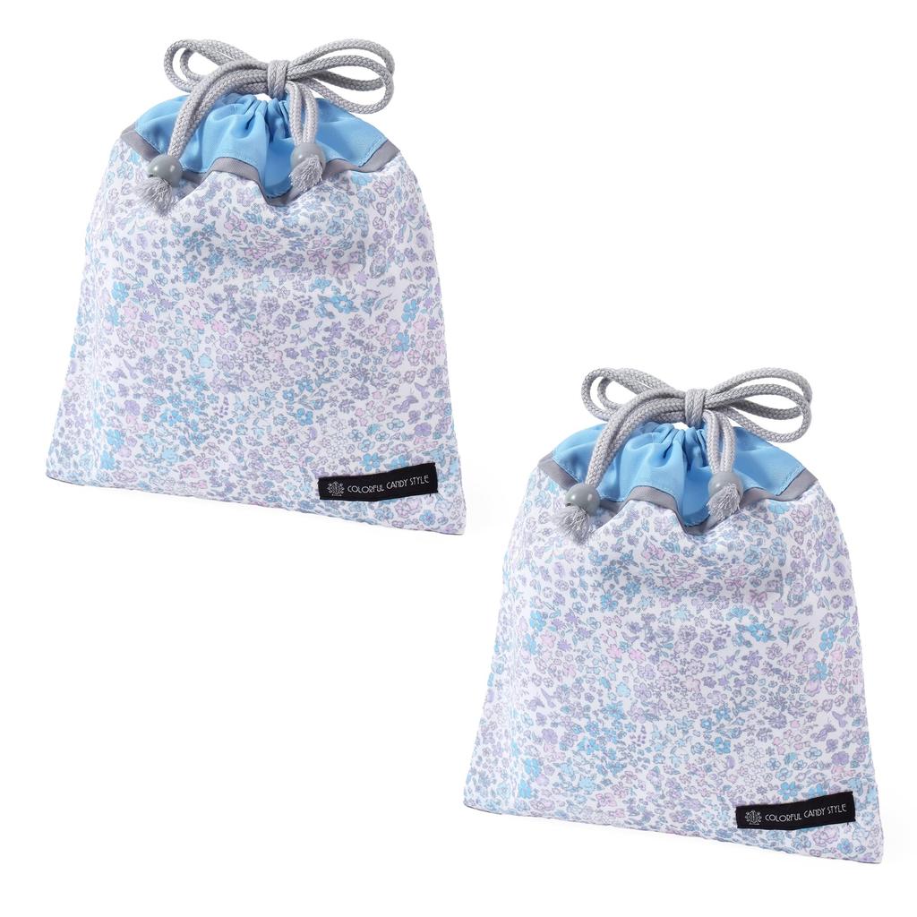 COLORFUL CANDY STYLE Drawstring Lunch Gussetless Name Floral Set of Cute for Elementary Lunch NL901602 Bags, Medium, (with Tag), Water-Repellent,