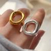 925 Sterling Silver Rings for Women Couple Minimalist Handmade GOld Hollow Round Ring Fine Jewelry Gift Prevent Allergy