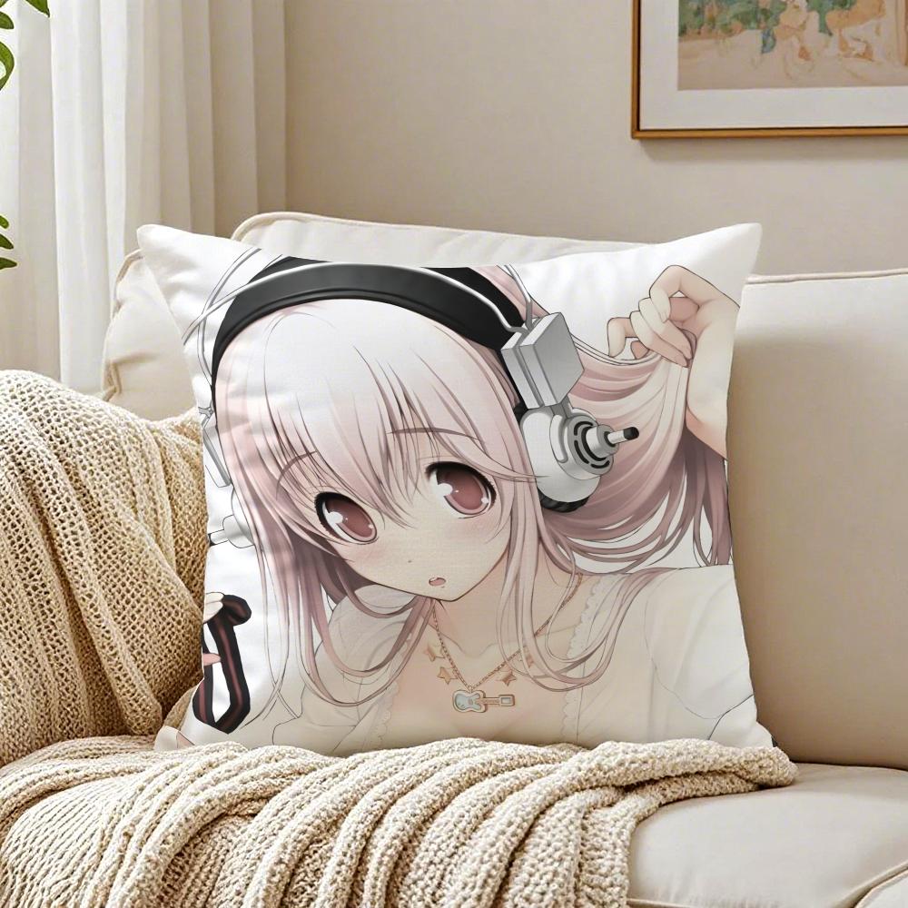 game character idol SSuper SSonico Cushion Cover Pillowcase Antidustmite living Room Sofa Decor Cushion Room