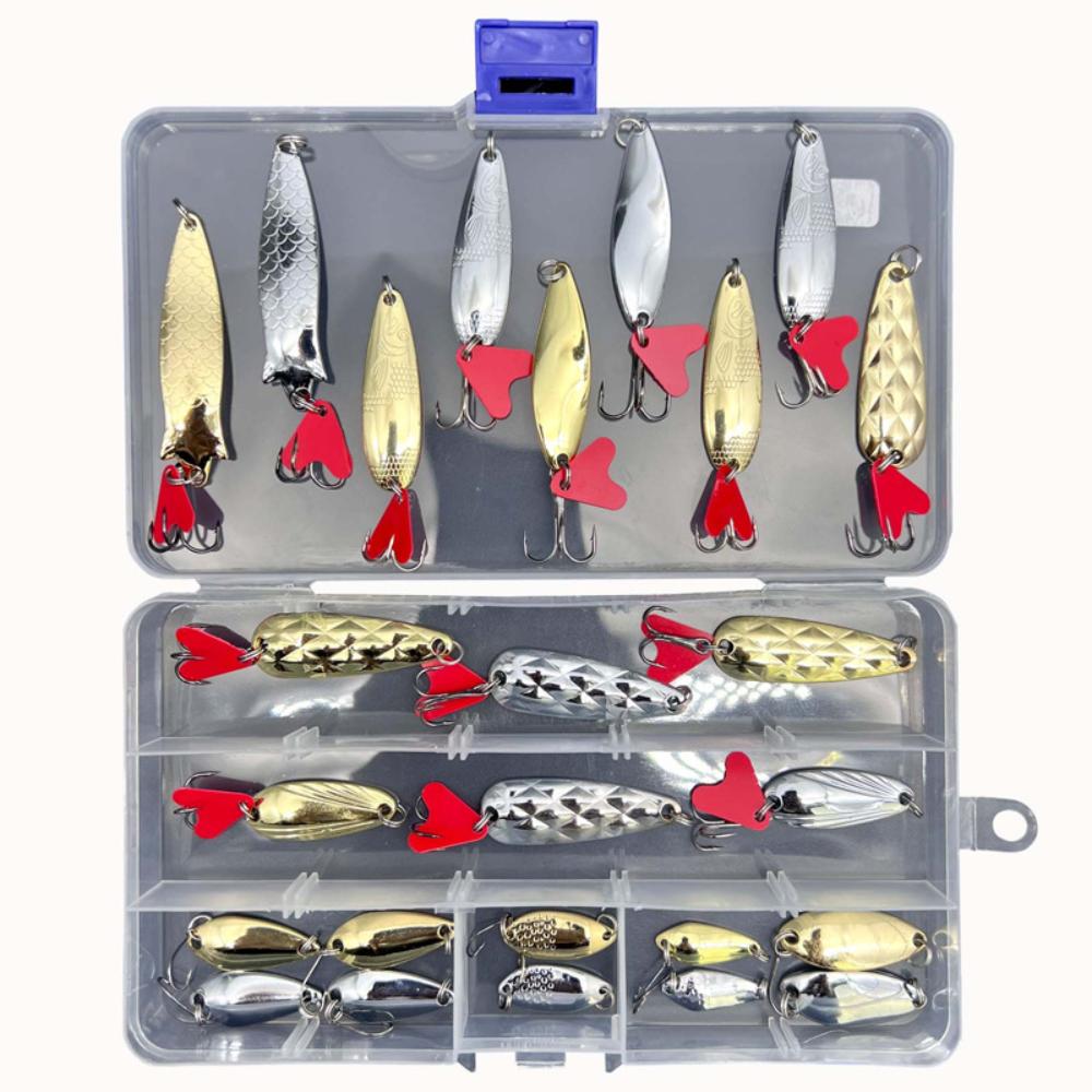 25Pcs/Set Metal Jig Spoon Spinner Fishing Lure Wobbler Bait Set With Fishing Tackle Box Kit For Fishing Lure Bait Set
