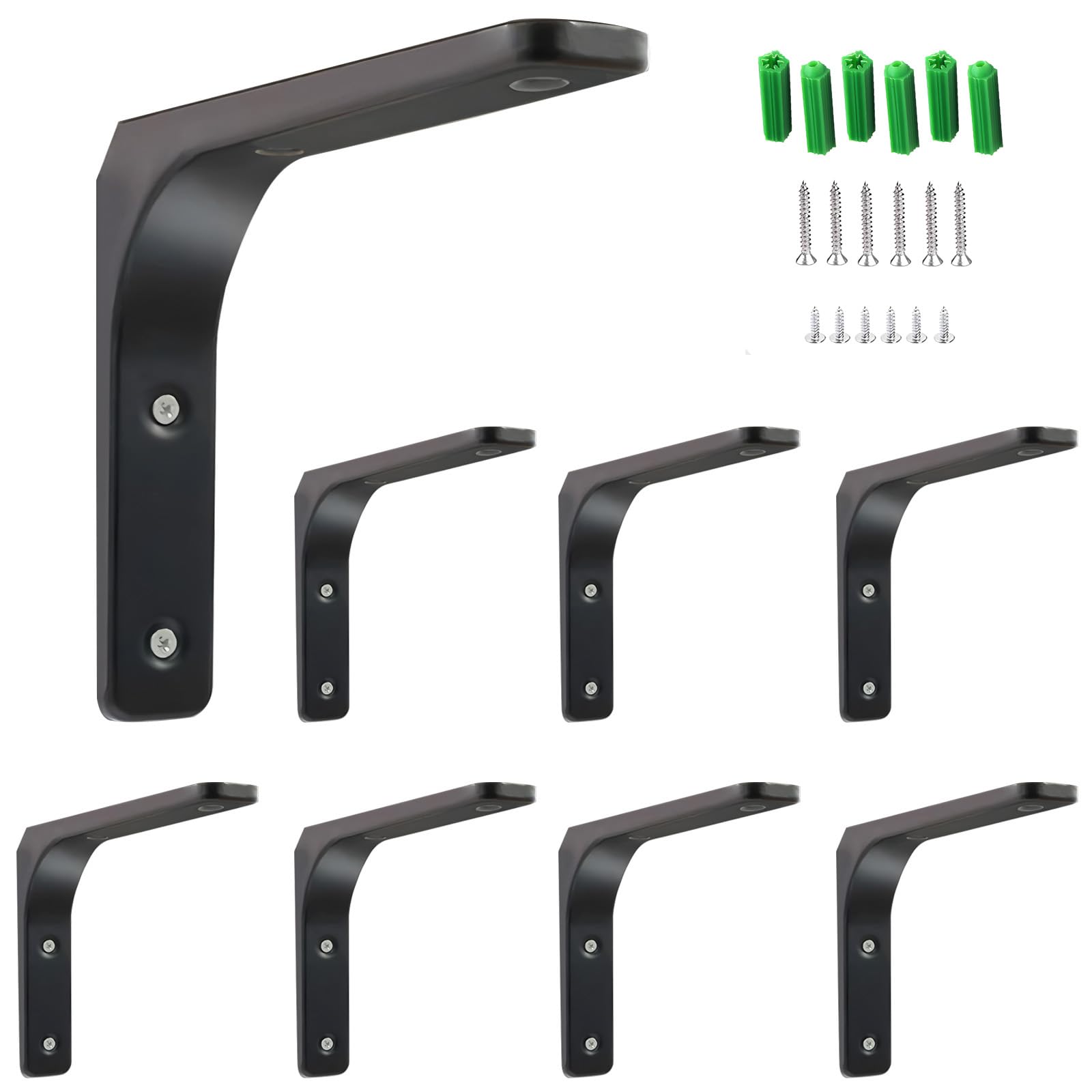 

Kenrui Hardware Shelf Brackets, L-shaped Right-Angle One-Piece Molding, Black, 8 Pieces, 300mm*250mm*30mm, Load Capacity 70kg, Wall-Mounted Shelf Brac