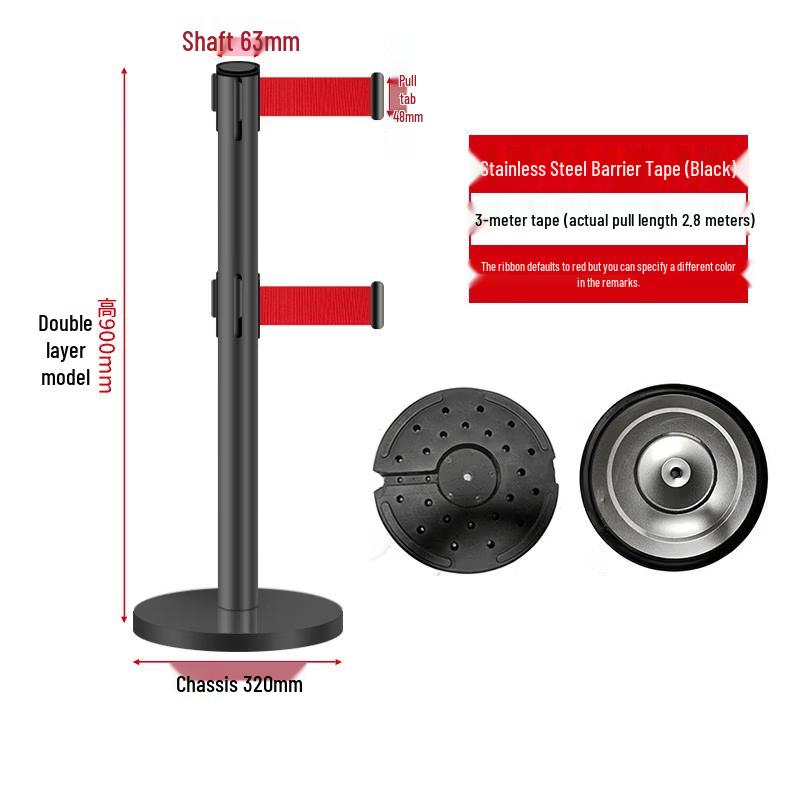 Black Retractable Queue Barrier Post