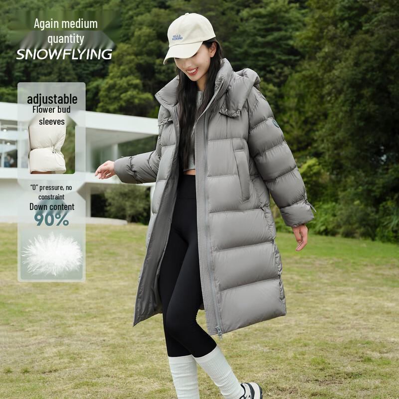 SNOWFLYING Women s Petal Sleeve Mid-length Hooded Down Jacket S (155/80A)