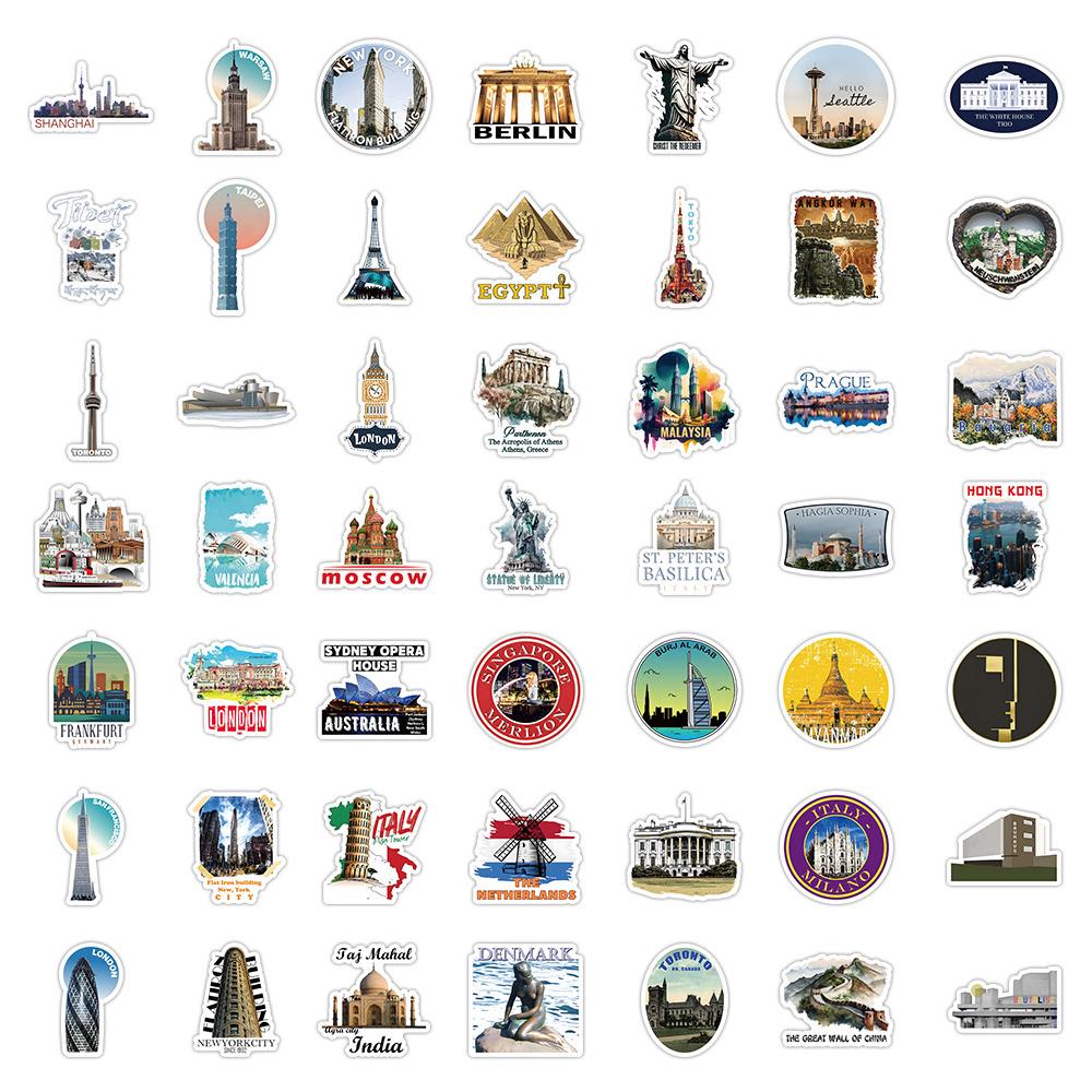 10/30/50pcs Cartoon World Famous City Landmark Building Stickers Decals DIY Scrapbooking Phone Guitar Diary Graffiti Sticker Toy
