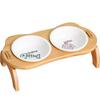 Wooden Ceramic Pet Bowl Cat and Dog Supplies Single Double Bowl with Oblique Mouth High Foot Leak Proof Pet Food Bowl and Feeder