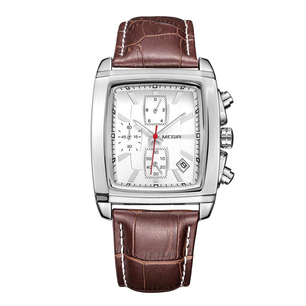 Megir Freizeituhren Mode Herren Quarz Armbanduhren Lederarmband Wasserdicht Leuchtend Herrenuhr Chronograph 2028