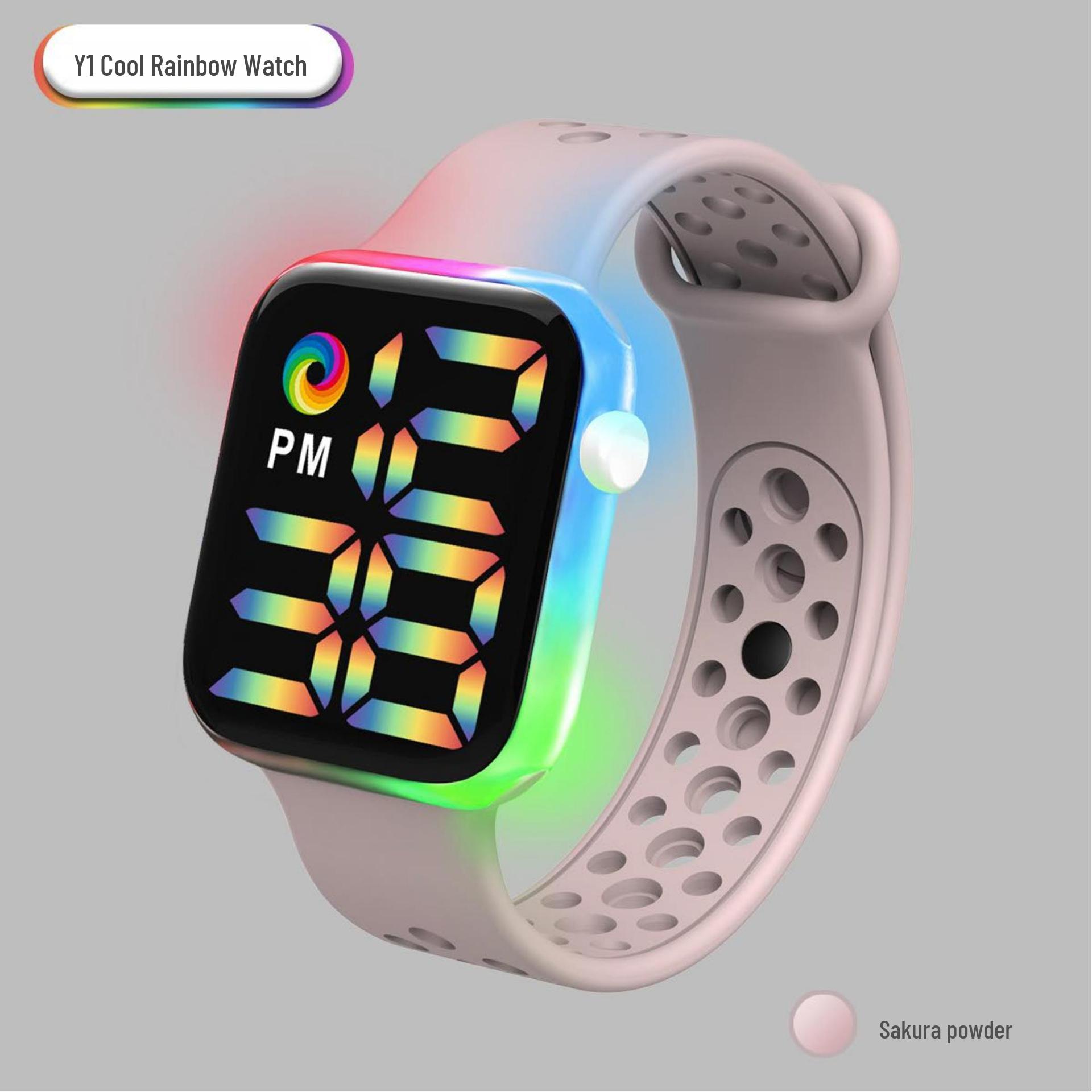 

New Colorful LED Button Waterproof Large Screen Student Watch рожевий