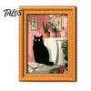Small Picture Frames for Fridge Funny Wooden Magnets Frame, Retro Cute Cat Pattern Magnetic Refrigerator Style Interior Decoration Locker Magnet Photo