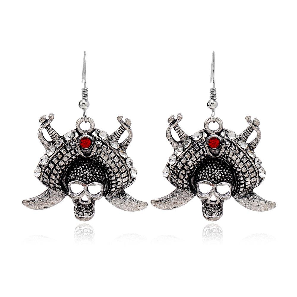 Halloween Alloy Ornament Diamond Skull Pirate Captain Earrings Fashion Earrings