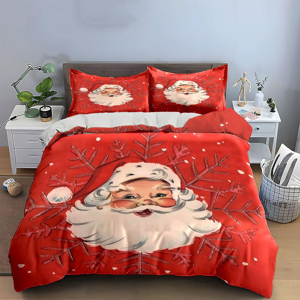 Santa Claus and Snowflake Design Bedding Duvet Cover Set Duvet Cover Pillowcases  (1*Duvet Cover 2*Pillowcases, Without Duvet Insert)