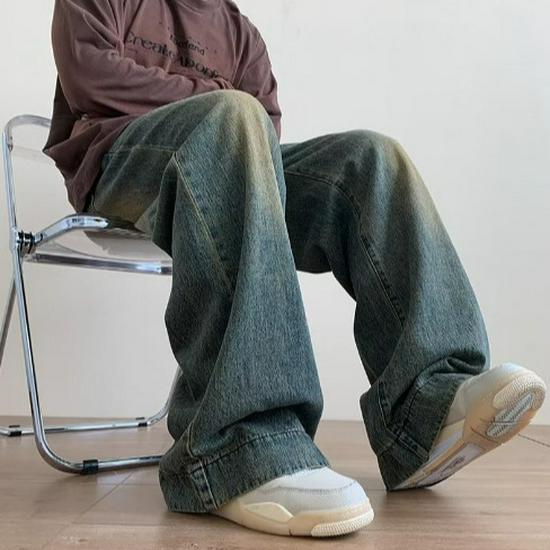 Pánské prané distressed džíny se širokými nohavicemi – Trendy, pohodlné a všestranné ležérní kalhoty na jaro a podzim