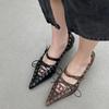 2026 Pointed Toe Flat Bottomed Ballet Single Shoes Punk Style New Fashionable Women Shoes Rivet Strap Bow Handmade Shoe