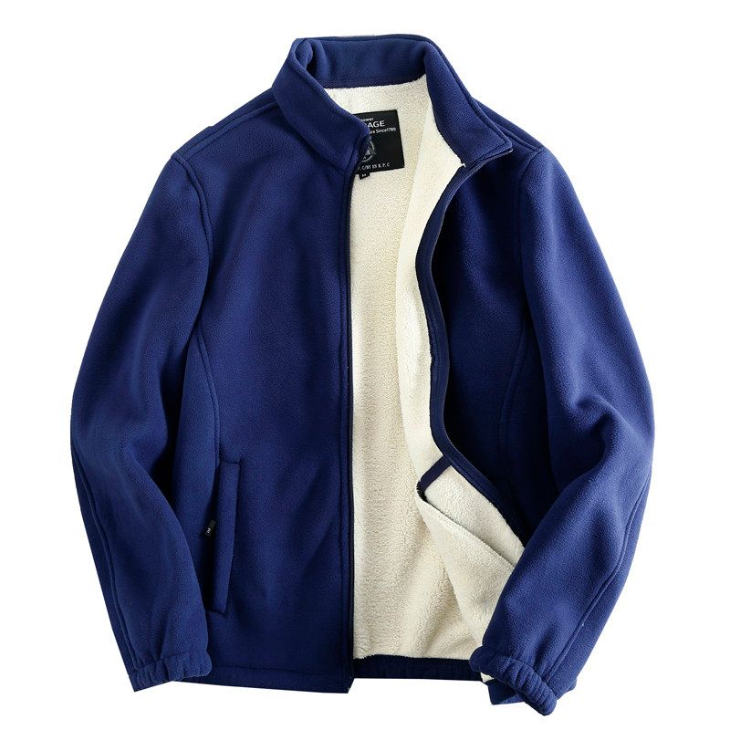 Island Fleece Jacket Composite Velvet ~ Autumn and Winter Thickened Fleece-lined Men's Polar Fleece Outerwear Stand Collar Plus Size Warm Jacket
