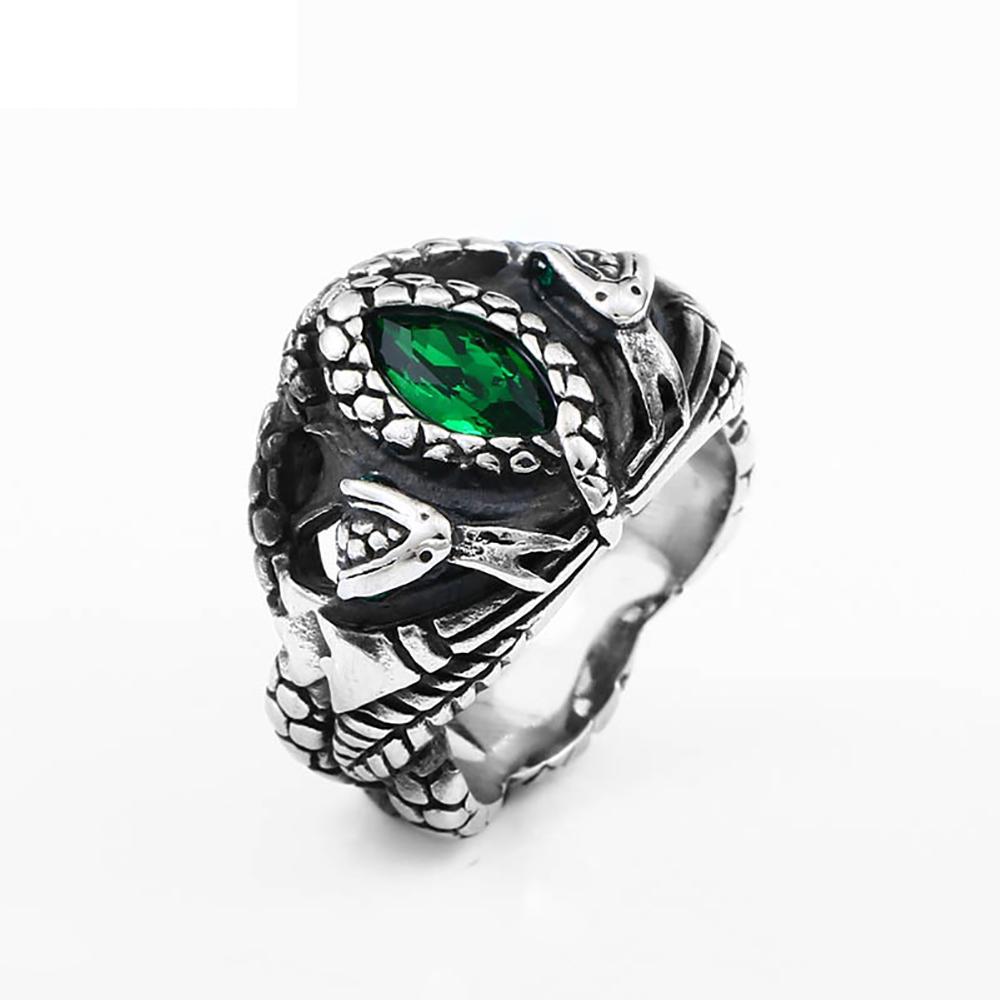 Vintage 316L Stainless Steel Aragorn II Barahir Snake Rings with Green Stone Eye for Men Women Fashion Punk Jewelry Dropshipping