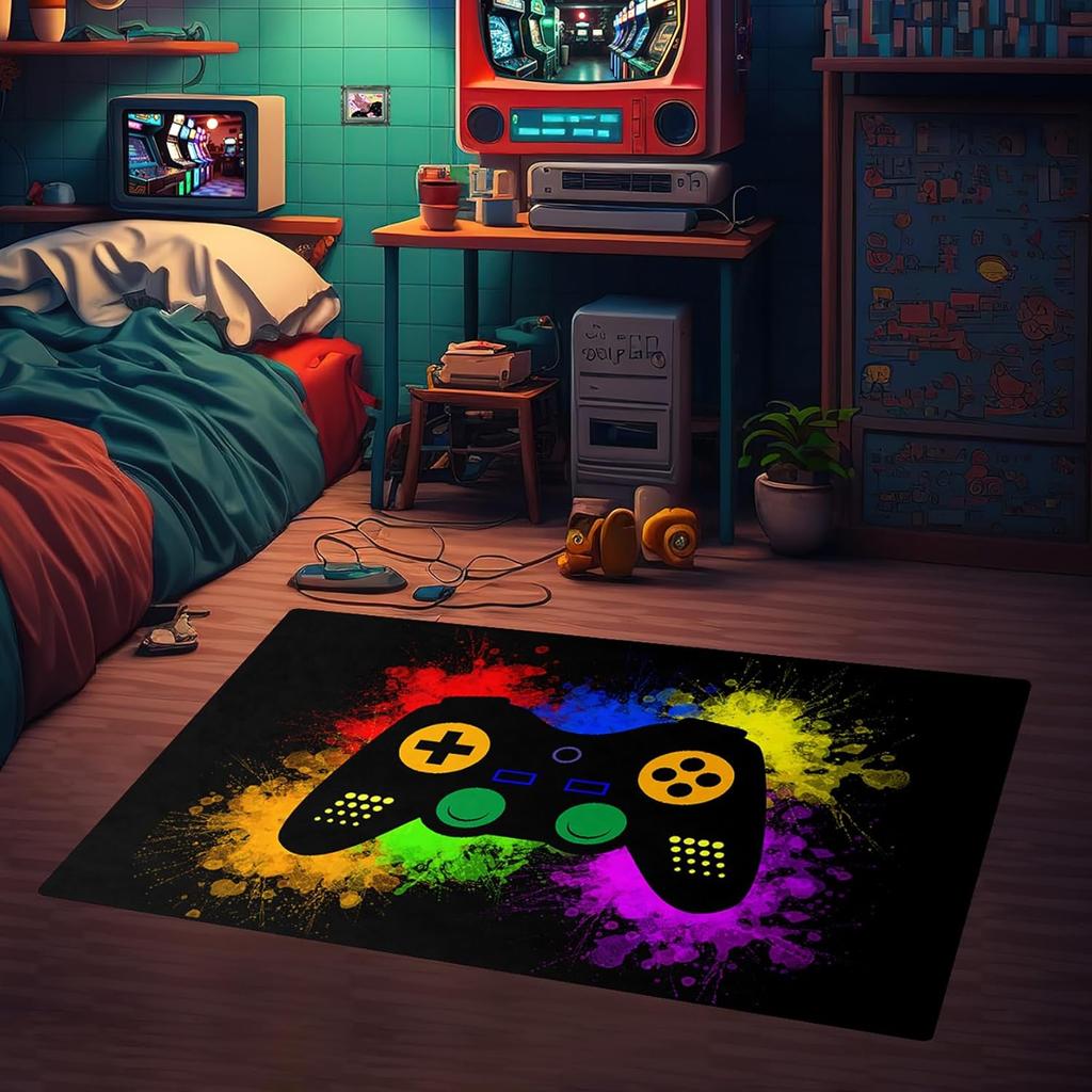 Gaming Rugs for Boys and Teens Bedroom, Non-Slip Gamepad Controller Carpet, Decorative Gamer Rug for Living Room