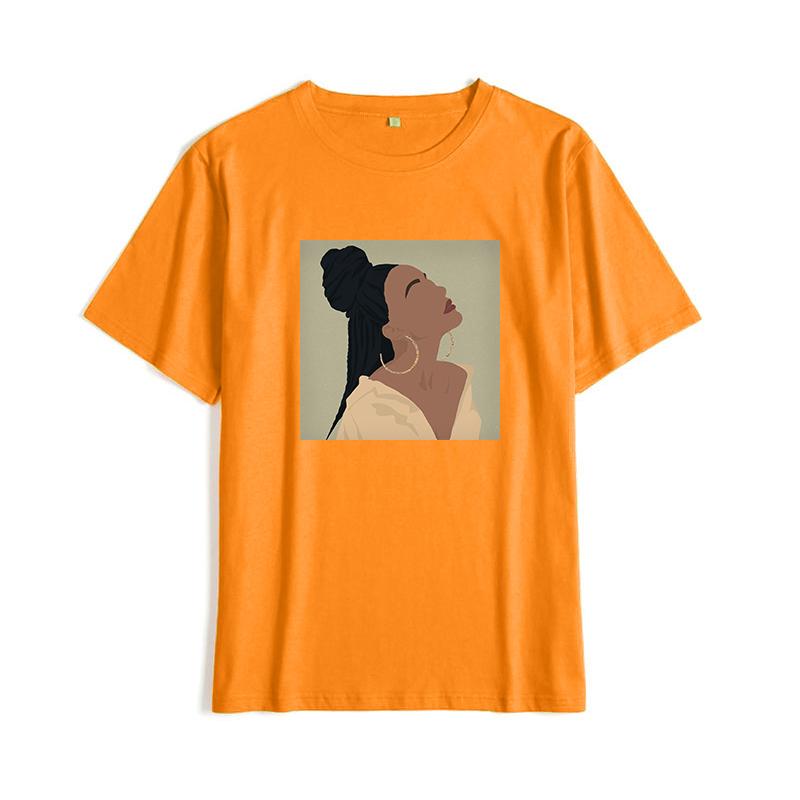 Shellsuning Summer Vintage Printed Cotton T Shirt Women Loose Short Sleeve Trend Tees Female Casual Streetwear All-match Basic Tops
