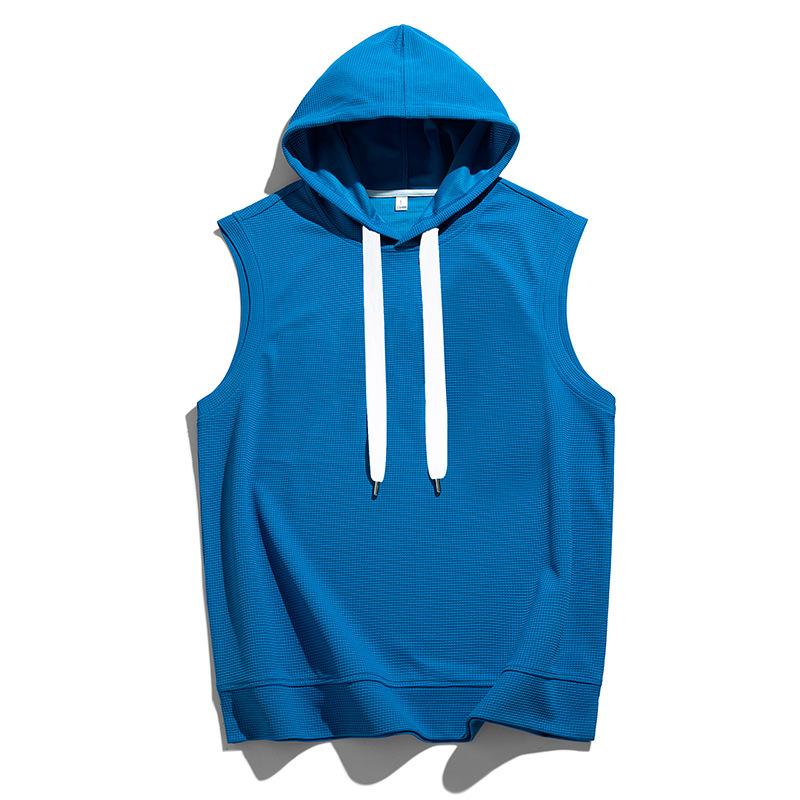 

Летняя модная футболка без рукавов с капюшоном, мужская вафельная однотонная мужская спортивная жилетка, свободная футболка XXXL