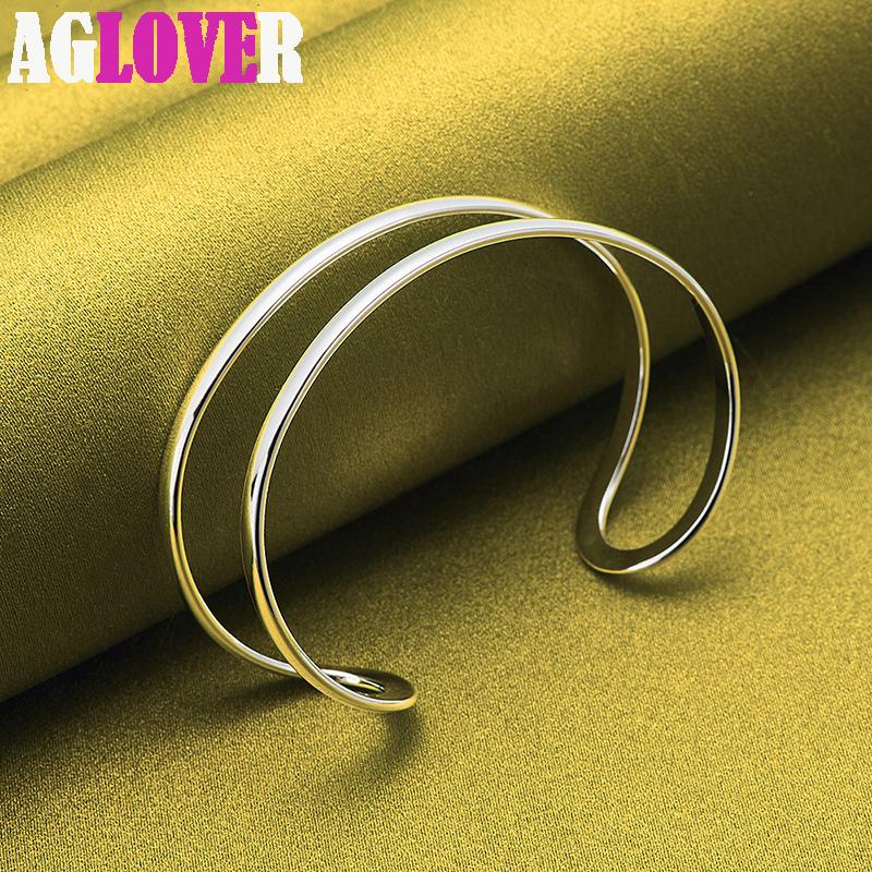 Gioielli con bracciale rigido in argento sterling 925 con linea a doppio cerchio