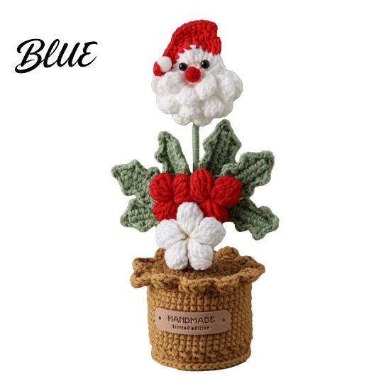 Winter Home Ornaments Crochet Potted Santa Plant Handmade Christmas Ornament Decorative Knitted Plant Gift Flower for Office Desk Bookshelf