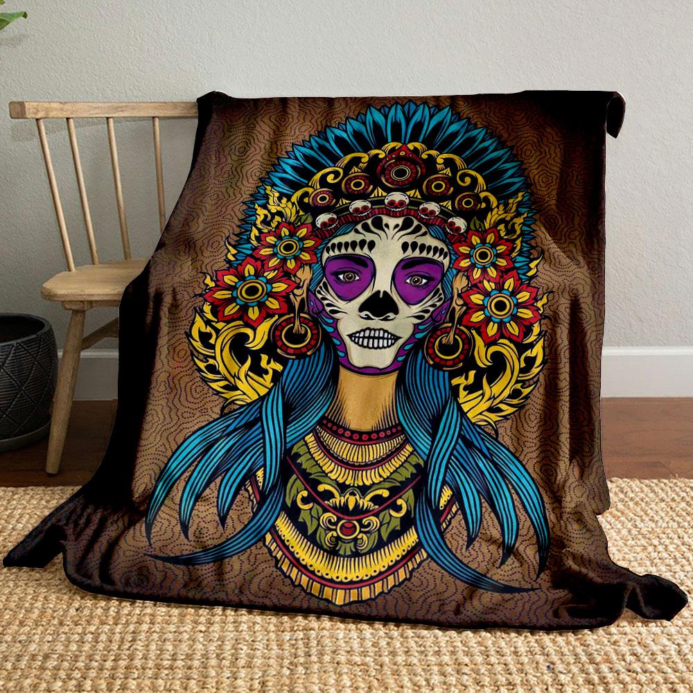 

Sugar Skull Floral Blanket Printed Blanket for Living Room Bed Couch lunch break Soft Cozy Blanket for Friend s festival Gift 80cm x 120cm