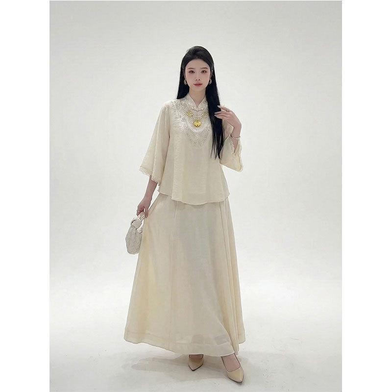 2026 Spring/Summer Chinese Zen Style Elegant Top and Skirt Set - Cool, Slimming, and Sophisticated Two-Piece Ensemble