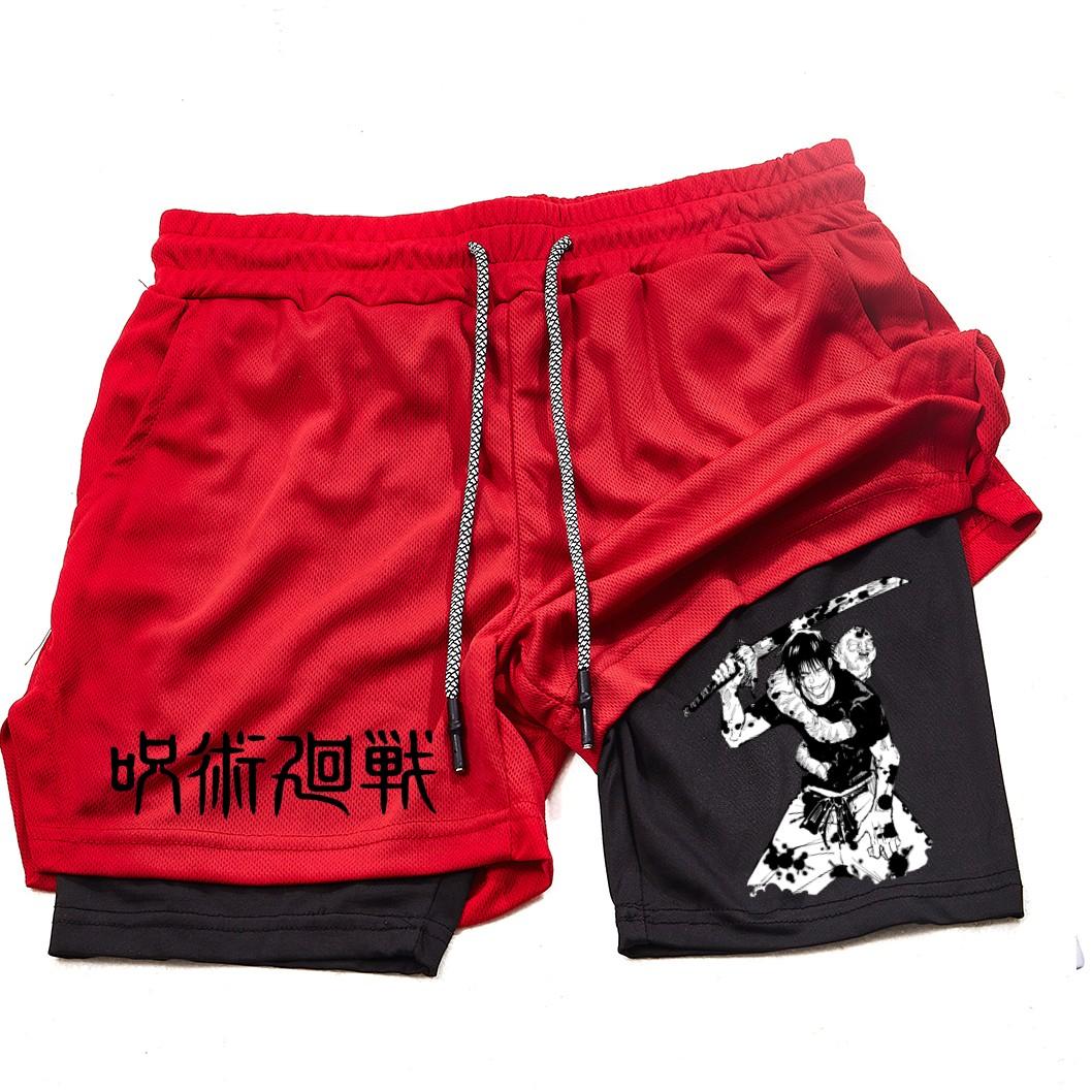 

Аніме Performance Shorts Toji Printed Men GYM Casual Sports Shorts Workout Running Mesh 2 In 1 Sport Short Pants XXXL
