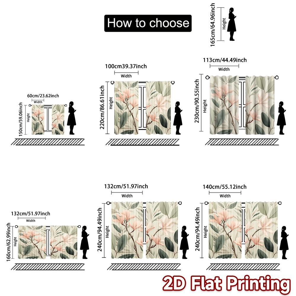 Set Of 2 Flat Printing Curtains Without Rod Floral Spring Design Holiday April Fools Is Day Printed Semi Curtain With Light Filtering Polyester