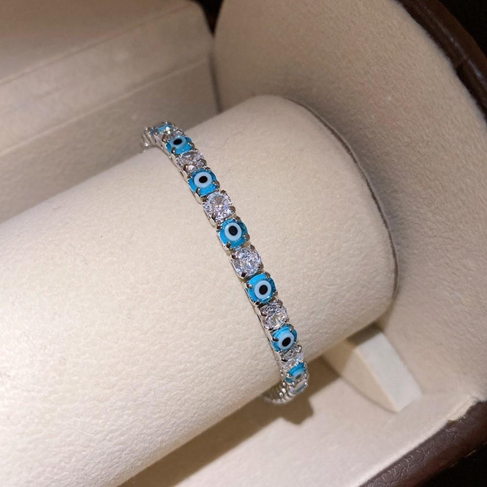 Round Devil s Eye Glaze Devil s Eye Bracelet Copper Zircon Banquet Clothes Jewelry  Party Favors светло-синий